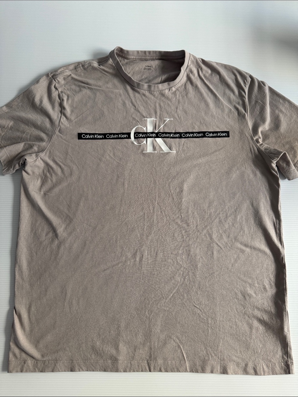 Calvin Klein Men's Taupe Crewneck T-Shirt with CK Monogram